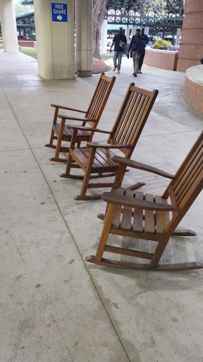 The rocking chairs you get welcomed with when you wait for the bus at the airport